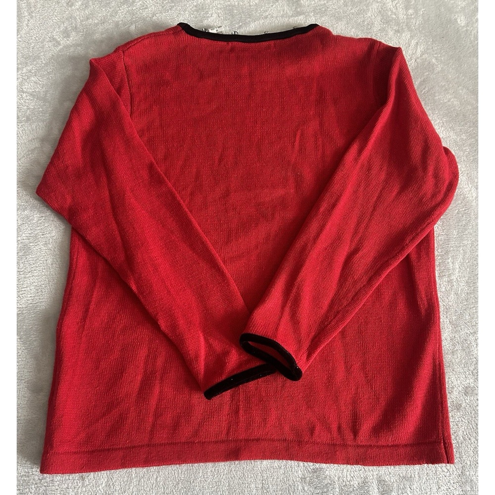 Vtg Victoria Jones Red Christmas Sweater M Beaded Embroidered Festive Scarf - Picture 7 of 14